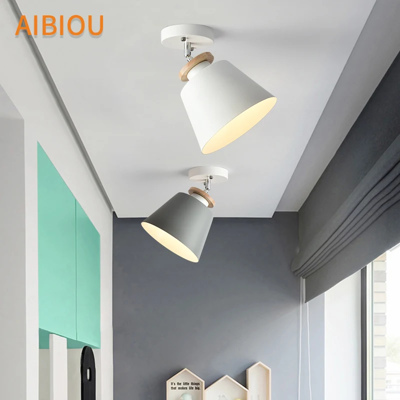 

AIBIOU Modern LED Ceiling Lights With Metal Lampshade For Corridor Adjustable Wooden Ceiling Lamp E27 Surface Mounted Luminaire