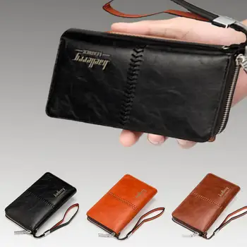 

PU Wallet for Men Portable Credit Card Holder with Zippper Long Purse Vintage Best Sale-WT