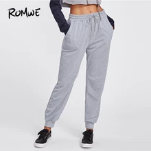 Romwe Спорт Серый шнурок талии Marled тренировочные брюки для женщин зимние штаны для бега упражнения на открытом воздухе бег Спорт тренировки брюки