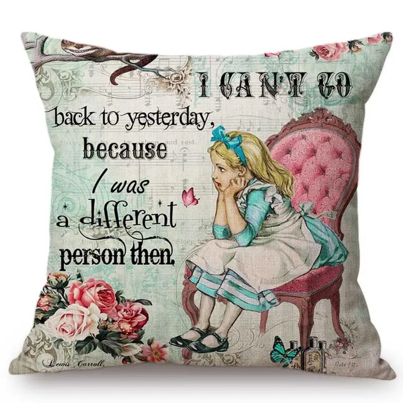 Наволочка с принтом "Алиса в стране чудес", винтажный домашний декоративный диван с буквенным принтом, кофейное автомобильное кресло, наволочка - Цвет: A6