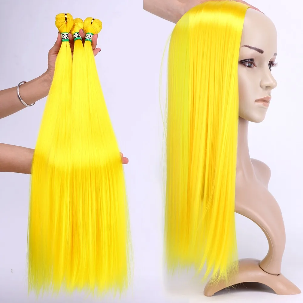 22 inch 2piece/lot Cosplay synthetic hair extension high temperature tissage fiber grey pink yellow red straight hair bundles