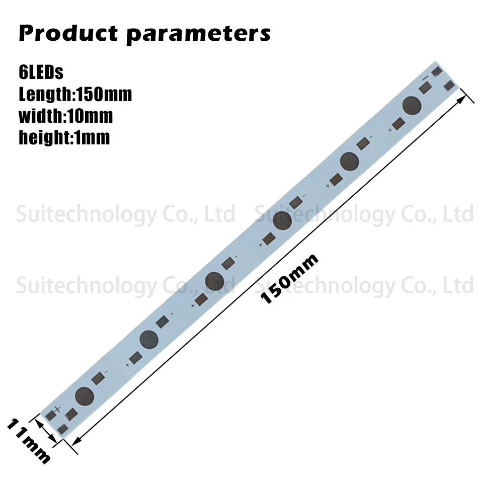 10 шт., 1 Вт, 3 Вт, светодиодный, алюминиевая Базовая пластина, печатная плата, поддержка, светодиодный, для пайки в лампе, панель для 3, 5, 10, 12, 15, 30, 50, 100 Вт, светильник, бусины - Испускаемый цвет: 6LEDs 150x10x1mm