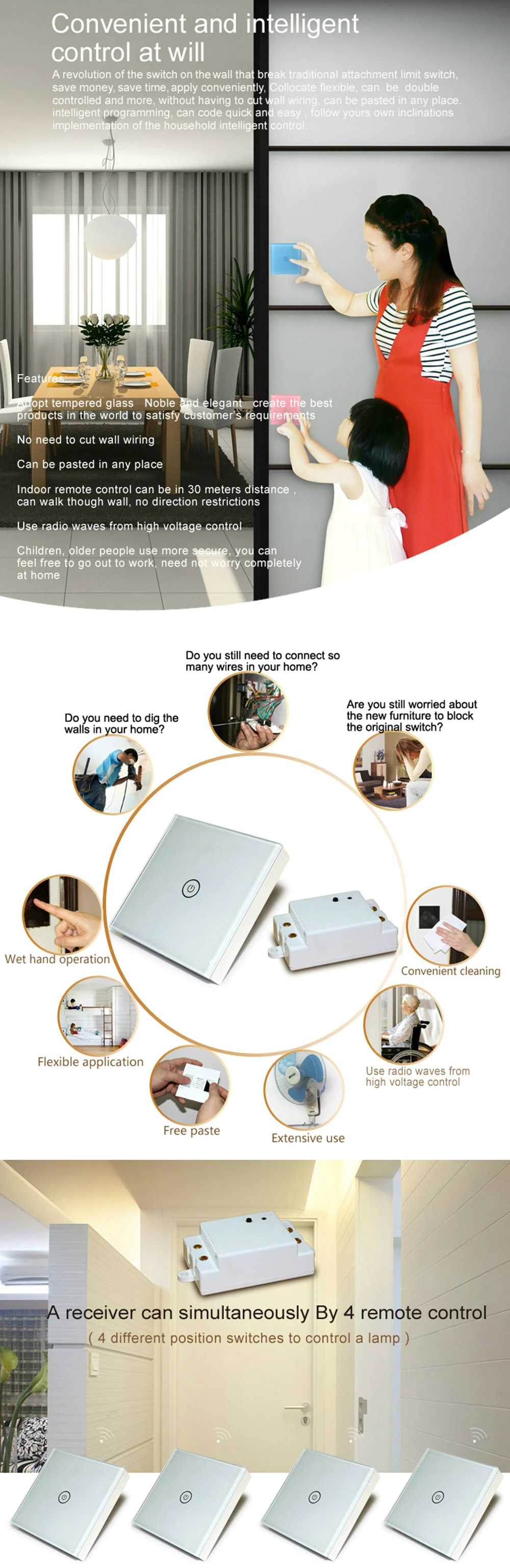 FYW Touch Remote Wall Switch Receiver for Smart Control On-off