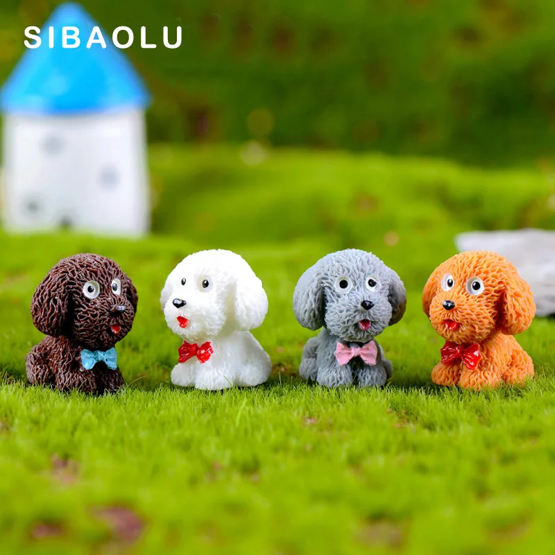 

4pcs Teddy Dogs Figurine Miniature Animal Decoration mini fairy garden Cartoon animal statue resin craft Home Car Decoration
