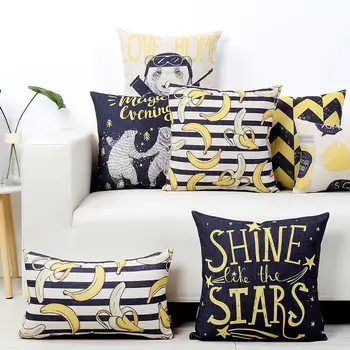 

Custom Black Yellow Pillow Retro Style Lemon Feathers Wave Banana Polar Bear Cushion Linen Nordic Decoration Home Office Gifts