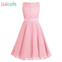 Iiniim/кружевное шифоновое платье с блестками для девочек; платье без рукавов с цветочным узором для девочек; платье принцессы для торжеств, свадьбы, дня рождения; Vestidos