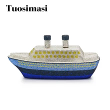 Роскошные Лодки Форма сцепления кристалл сумка со стразами Свадебные клатч кошелек Банкетный мешок партии Для женщин вечерние(88218-sb