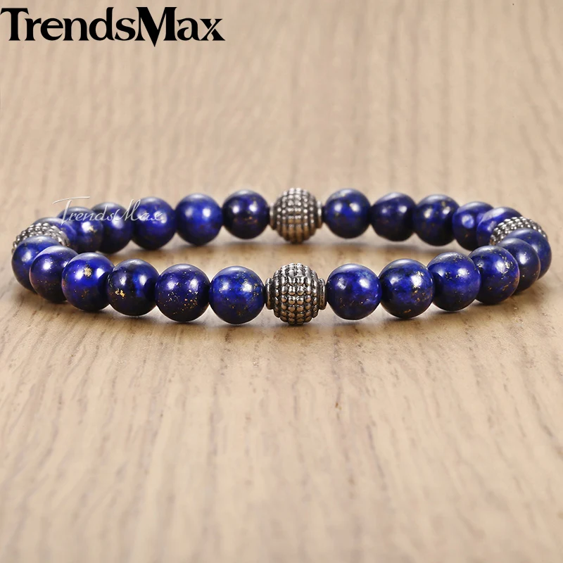 

Womens Mens Beaded Bracelets Blue Natural Stone Yoga Stainless Steel Charm Bracelet For Men Jewelry 2018 Elastic Chain 8mm KDB80