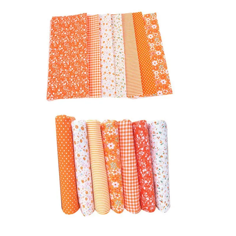 

Urijk 7PCs 25x25cm 50x50cm Orange Cotton Fabric For Sewing Floral Series Quilting Patchwork Fabrics Cloth Dolls DIY Material