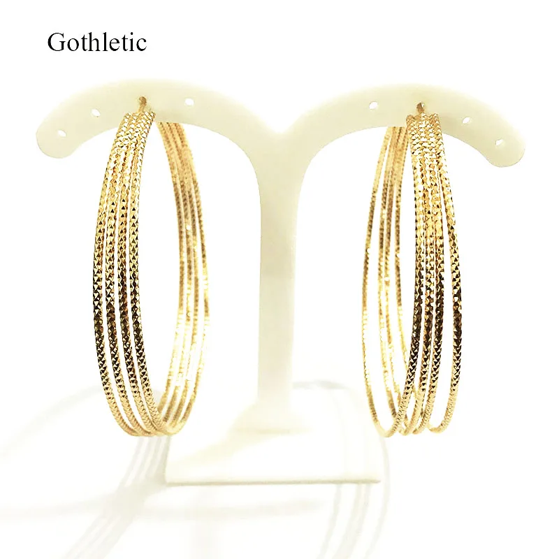 

Gothletic Gold Color 4 Layered Textured Metal Hoop Earrings 50/60/70MM Minimalist Round Circle Earring for Women Fashion Jewelry