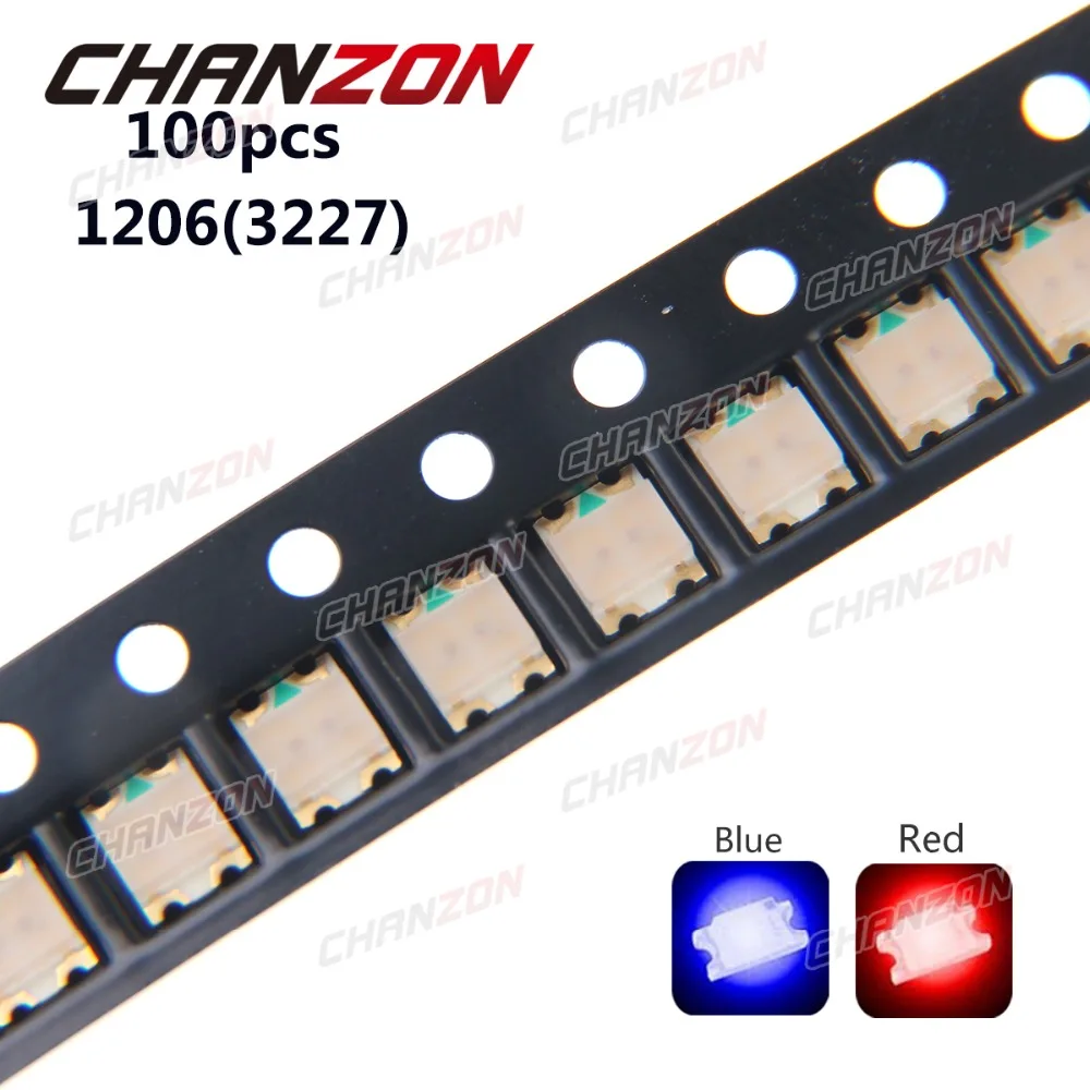 100pcs SMD 1206 3227 Bicolor Blue And Red SMT Chip 20mA DC 2V Light Emitting Diode