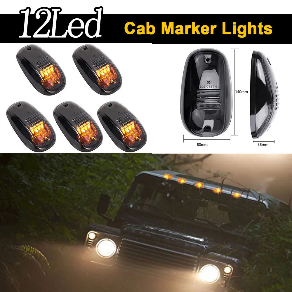 

5X Smoke Lens Amber 16LED Cab Roof Top Marker Lights Running LED Lamp for 03-16 Dodge Truck SUV Pickup 4x4 Car External Lights