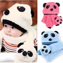 Высокое качество, 1 комплект, детская теплая зимняя Удобная шляпа шапки в виде панды+ шарф, костюм, комплект милой одежды для мальчиков и девочек, аксессуары