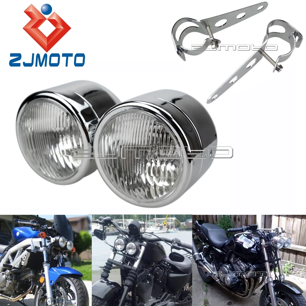 Универсальный хром Доминатор двойная фара мотоцикл двойной налобный фонарь для Honda Yamaha Suzuki Kawasaki Streetfighter Кафе Racer