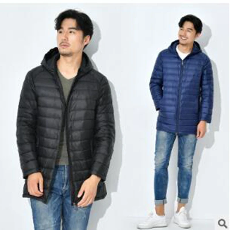 

Spring and autumn new men's light down jacket men's long hooded thin jacket men's outdoor down jacket plus size XS-3XL