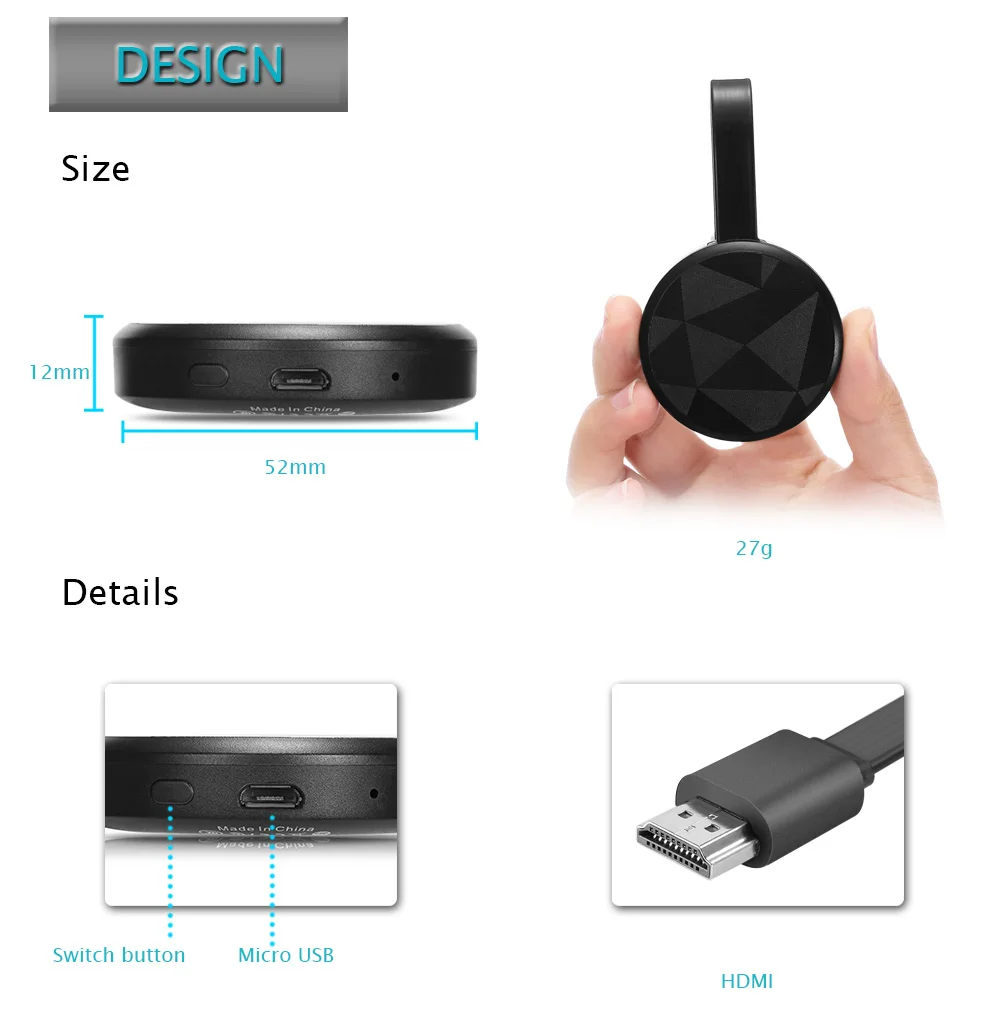 Новый WECAST E19 Беспроводной HDMI Dongle СМИ Дисплей приемник Поддержка Miracast Airplay DLNA для Android iOS Windows ТВ Stick E8