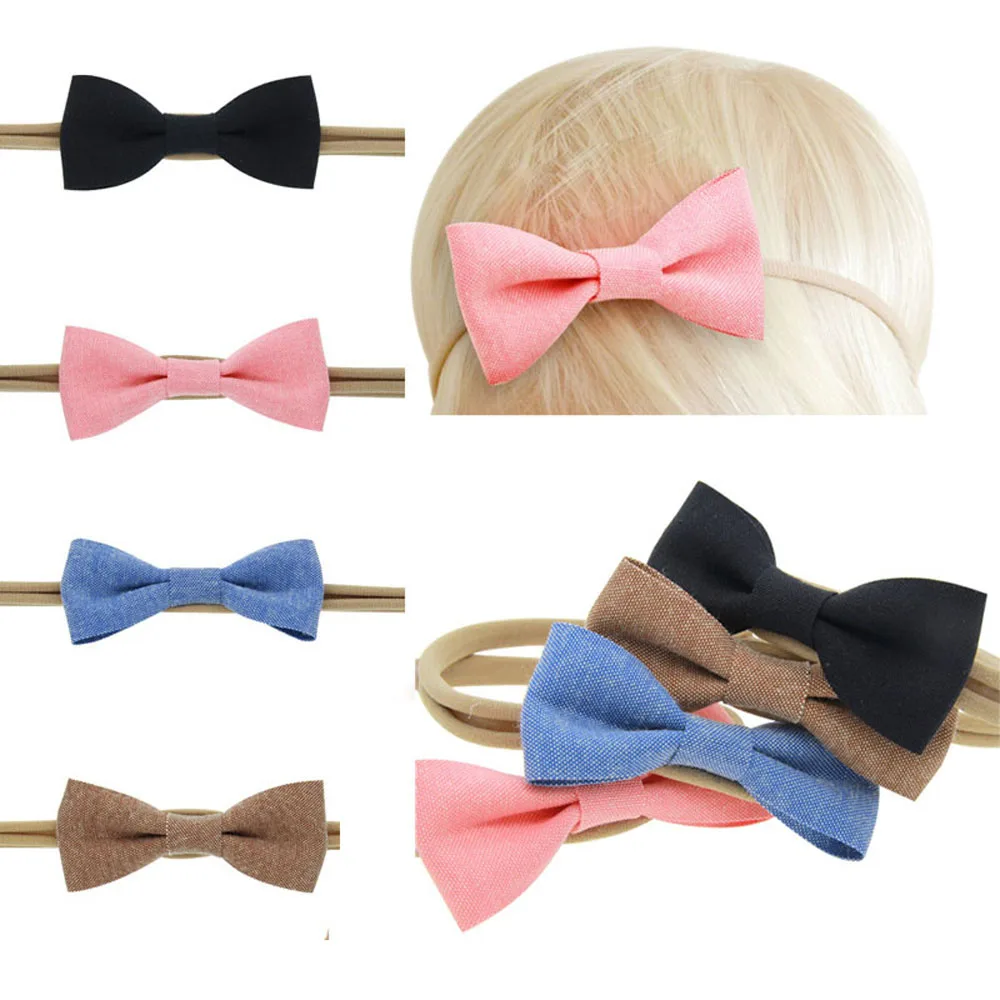 

4 Pcs/set Fashion Baby Children Burlap Cotton Bowknot Bow Elastic Headband Hair Band Hair Accessories