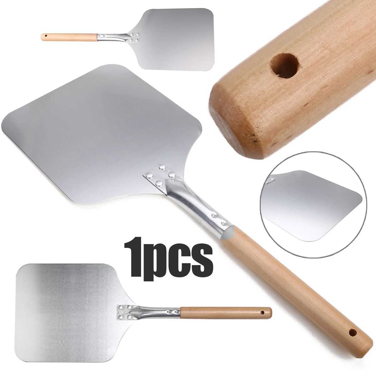 1pcs 23cmx58cm Aluminum Pizza Peel Shovel Cake Shovel Square Pizza Lifter Pizza Turner with Wood Handle Bakeware Accessories