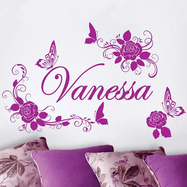 

Free Shipping Home Decoration Personalized Custom Name Flower And Butterfly Beauty Wall Sticker Girls Bedroom Art Decor Y-664