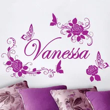 Envío Libre Casero de La Decoración Personalizada Personalizada Nombre de la Flor Y de La Mariposa Belleza Etiqueta de La Pared Niñas Dormitorio Decoración Arte Y-664