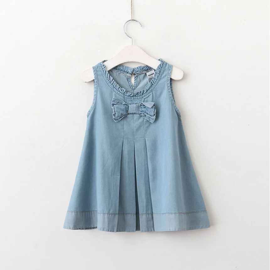 

Hurave Denim bow dresses draped tanks baby girl clothes ruffles sundress loose brief Princess dress boutique outfits