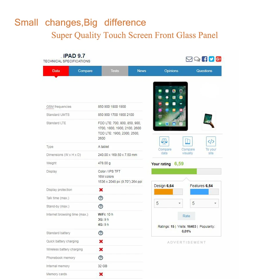 toque, substituição de lente para ipad 9.7 2017 a1822 a1823