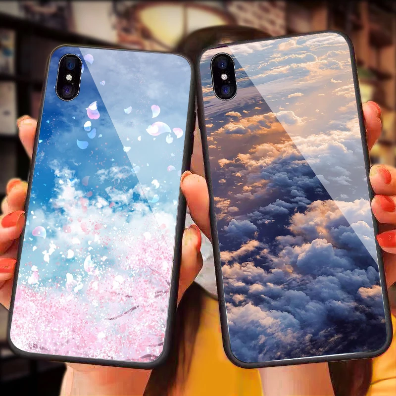 3D Starry sky Tempered Glass Case on for Meizu M9 M6 Note M16 M16S M15 Plus E3 Space flower Cloud Phone Cover |