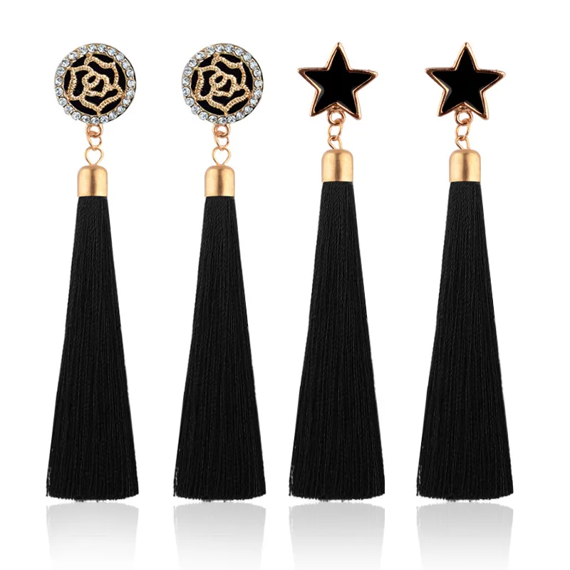 

Long Tassel Earrings Female Fashion Party Gift Rhinestone Rose Flower Ethnic Crystal Drop Earrings for Women Jewelry