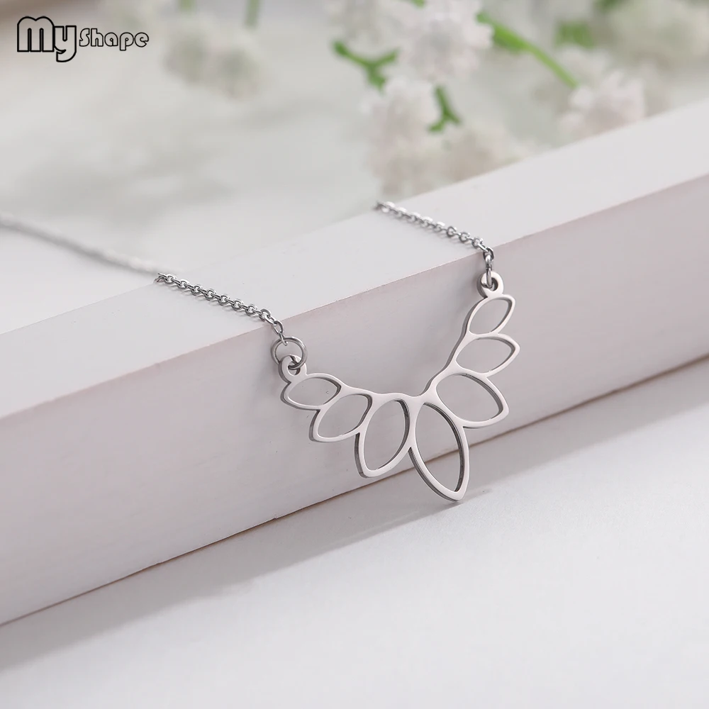 

My Shape Stainless Steel Geometric Elegant lady petal pop pendant Crystal Necklace for Gift