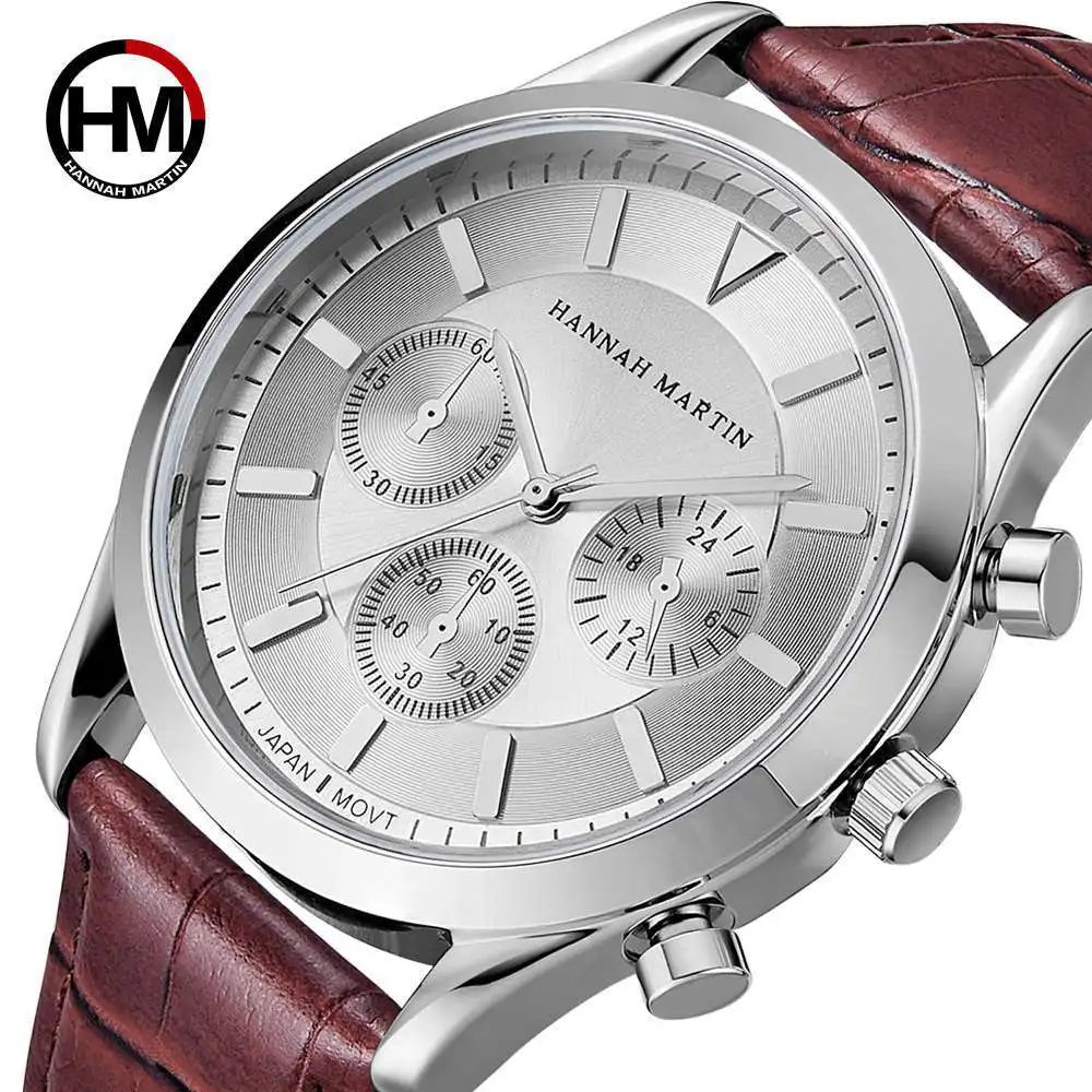 Prix Hannah Martin Quartz Montres Hommes Top Marque De Luxe Étanche Mode Homme Militaire Sport Montres Bande de Cuir À La Main Montre Bracelet