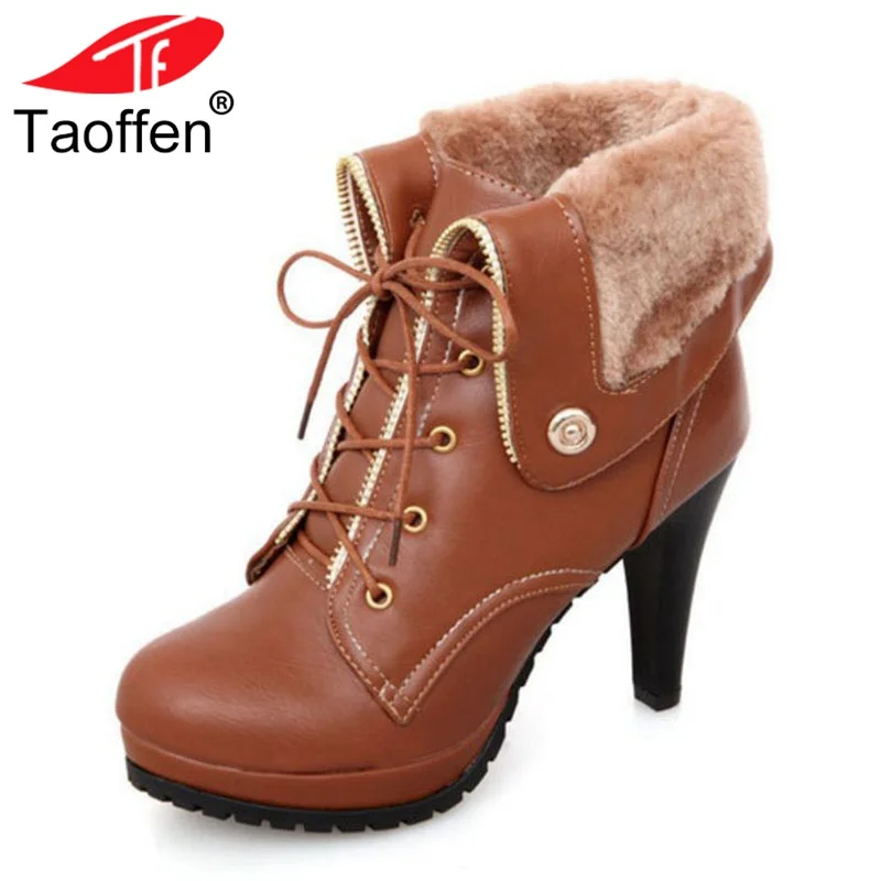 

Taoffen Plus Size 34-43 Women Shoes Short Ankle Boots Warm Winter Fur Shoes Women High Heels Snow Boots Platform Ladies Footwear