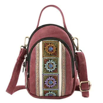 

Ethnic Women Embroidered Canvas Mobile Phone Bag Small Crossbody Shoulder Bag Tote