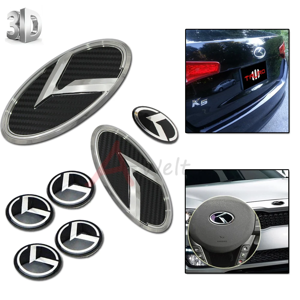 

7pcs 3D Carbon Fiber Chrome Car-Styling Speed Emblems Badge Kit (Grille Trunk Steering Wheel 4 Rims) For 2011-2014 Kia Optima K5