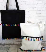 Hot Sale Korean Fashion Handbags Version Of The Lovely Color Hits The Color Tassels Decorate Shoulder Canvas Bag Women Handbags