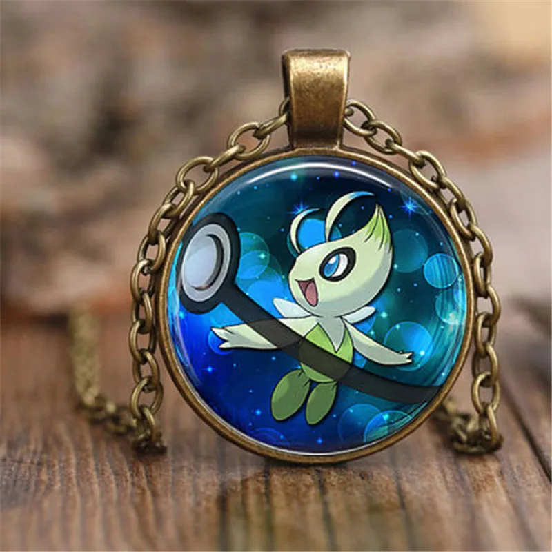 

Celebi Pokeball Necklace // 27 mm Round Pokemon Pendant Collana Vintage Collier Femme