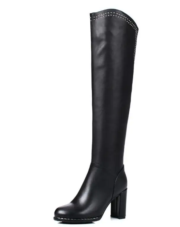 cowhide thigh high boots