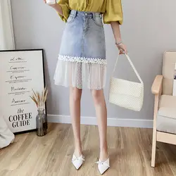 2019 новые летние женские юбки в стиле casual сетчатые джинсы юбка модная юбка с разрезом