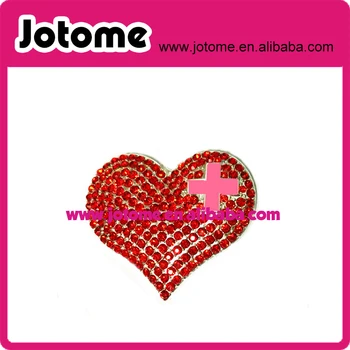 

Red heart with cross rhinestone brooch , brooch jewelry