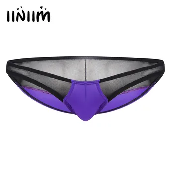 

Mens Nylon Mesh Splice Semi See-through Wetlook Gay Panties for Men Low Rise G-string Thong Mini Briefs Jockstraps Underwear