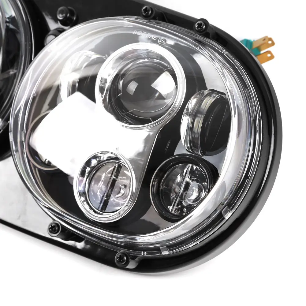 Black Chrome Double Headlight H4 Led Motorcycle Headlamp For Harley Road Glide LED Headlight 2004-2013 (4)