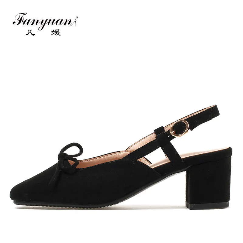 

Fanyuan Casual Elegant Shoes Pure color Bow Tie Women Shoes Round Toe Slingback Pumps Lady Butterfly Knot Stilettos High Heels