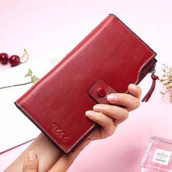 

GZCZ 2019 New Women's Genuine Leather Wallets Female Long Zipper Coin Purse Fashion Cell Phone Pocket Purse Women Bag Portomonee