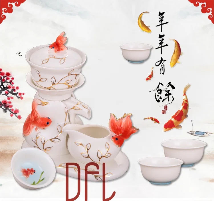 9 шт. автоматический эмалированный чайный набор Gaiwan Pot Cup Китайский кунг-фу Drinkware креативный 3D Обезьяна Золотая рыбка Дельфин чайный набор