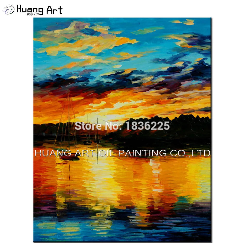 3003 50 De Réductionpaysage Peinture à La Main Mer Et Bateau Coucher De Soleil Paysage Peinture à Lhuile Sur Toile Pour Décor à La Maison Couteau