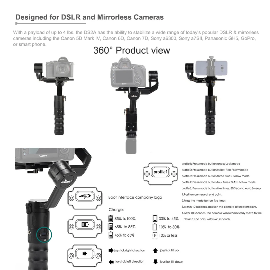 ALUMOTECH для Beholder DS2A на шарнирном замке с 3 Осями для смартфона для DSLR Камера для студийной фото-и сравнить с направляющая для оси Z