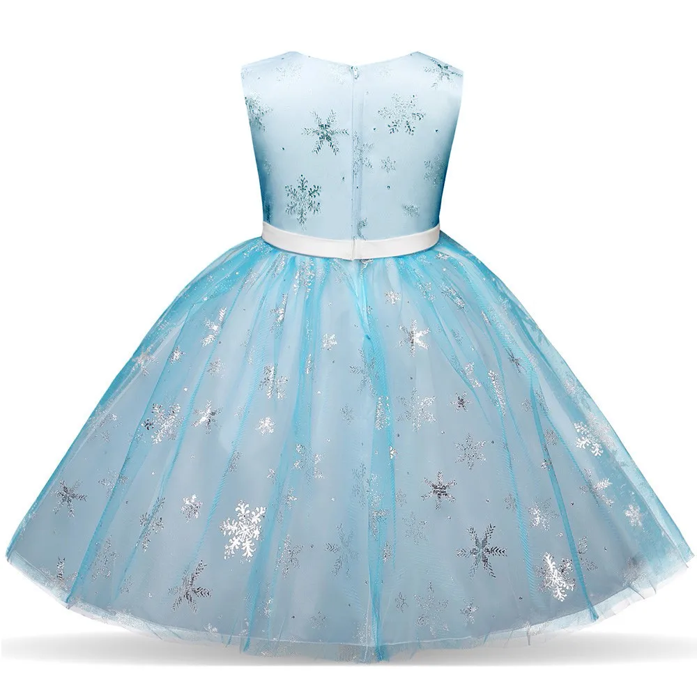Платье для девочек; Летние Детские платья из полиэстера для девочек; вечерние платья принцессы с кружевом и снежинками без рукавов; шикарное Тюлевое платье-пачка; k509