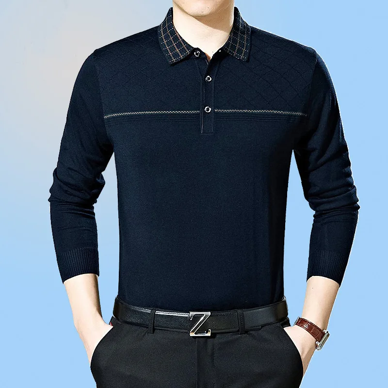 Высококачественный деловой осенний шерстяной свитер, рубашка для мужчин, кашемировый пуловер с отложным воротником, плюс размер XL XXL XXXL - Цвет: 01