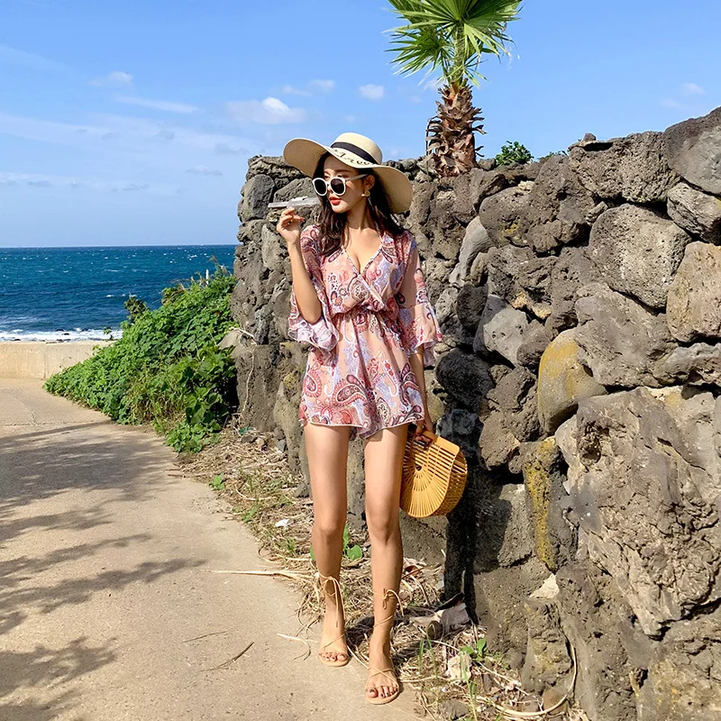 

2019 New Arrival Print Push Up Bikini Split Swimwear High Quality Cover-ups Three-piece Swimsuit Beach Women Bathing Suits