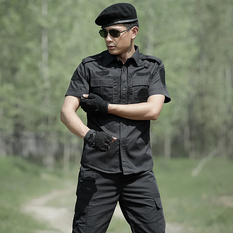 Охотничья одежда черная тактическая, боевая, милитари Униформа полицейский костюм мужская одежда с коротким рукавом Одежда дышащая CS