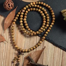 108*8mm Tibetan Buddhist For Men Natural Green Sandalwood Prayer Malas Fashion Wooden Beaded Necklace Bracelets